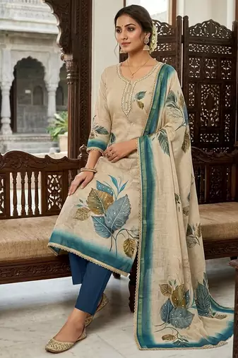 Off white color simmer cotton fabric designer salwar kameez with elegant hand work