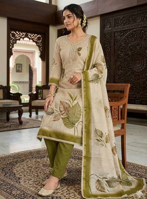 Off white color simmer cotton fabric designer salwar kameez with elegant hand work 1