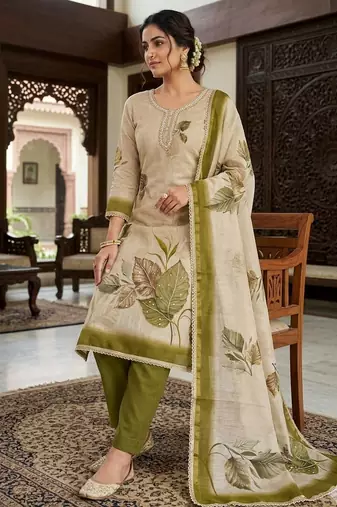 Off white color simmer cotton fabric designer salwar kameez with elegant hand work