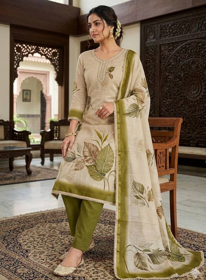 Off white color simmer cotton fabric designer salwar kameez with elegant hand work