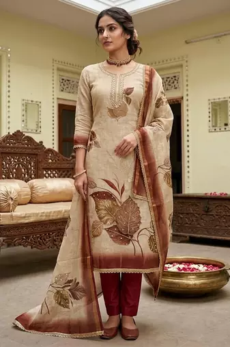 Off white color simmer cotton fabric designer salwar kameez with elegant hand work