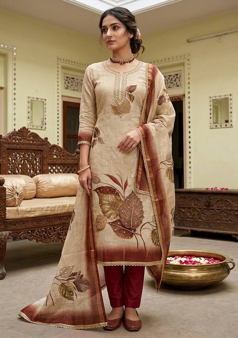 Off white color simmer cotton fabric designer salwar kameez with elegant hand work