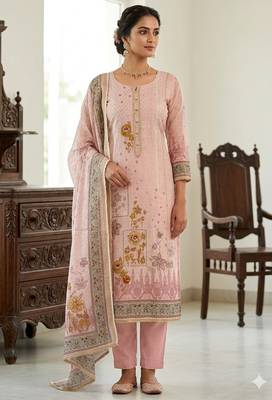 Pink color simmer cotton fabric designer salwar kameez with elegant hand work 1
