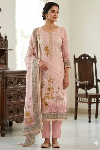 Pink color simmer cotton fabric designer salwar kameez with elegant hand work