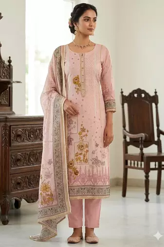 Pink color simmer cotton fabric designer salwar kameez with elegant hand work