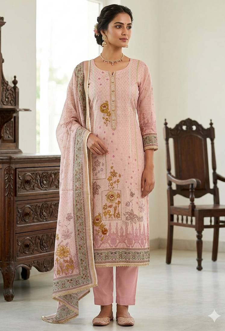 Pink color simmer cotton fabric designer salwar kameez with elegant hand work