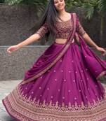 Wine Color  Embroidery Thread & Sequence Work Chinon Lahenga Choli Set