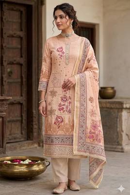 Peach color simmer cotton fabric designer salwar kameez with elegant hand work 1