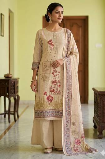 Beige color simmer cotton fabric designer salwar kameez with elegant hand work