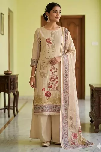 Beige color simmer cotton fabric designer salwar kameez with elegant hand work