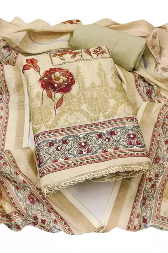 Beige color simmer cotton fabric designer salwar kameez with elegant hand work