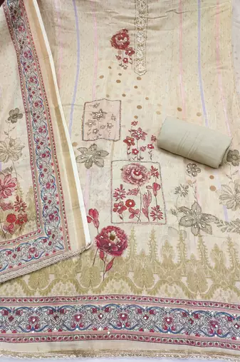 Beige color simmer cotton fabric designer salwar kameez with elegant hand work