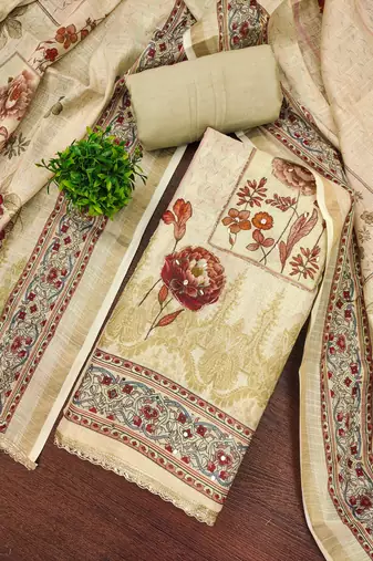 Beige color simmer cotton fabric designer salwar kameez with elegant hand work