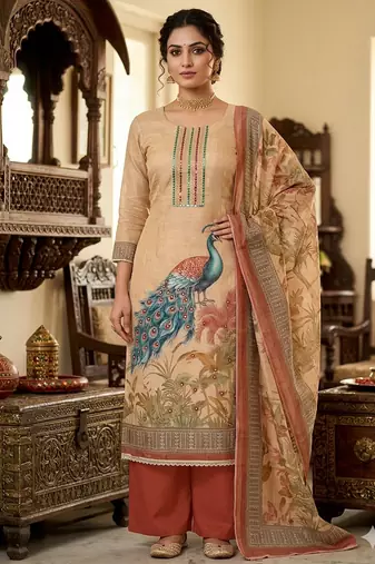 Beautiful brown color linen cotton fabric designer salwar kameez for girls