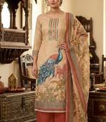 Beautiful brown color linen cotton fabric designer salwar kameez for girls