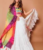 White Georgette Lehenga Choli with Multicolor Thread & Sequin Embroidery and Printed Chiffon Dupatta