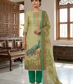 Beautiful green color linen cotton fabric designer salwar kameez for girls