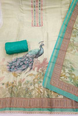 Beautiful green color linen cotton fabric designer salwar kameez for girls 2