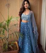 Dusty Blue Faux Georgette Lehenga Choli with Sequin & Thread Embroidery and Pearl Work Net Dupatta