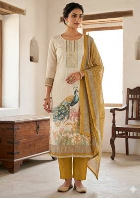 Beautiful mustard color linen cotton fabric designer salwar kameez for girls 1