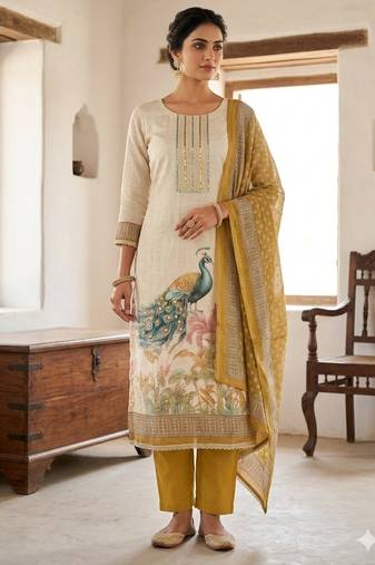 Beautiful mustard color linen cotton fabric designer salwar kameez for girls