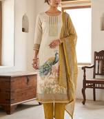 Beautiful mustard color linen cotton fabric designer salwar kameez for girls
