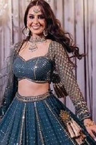 Blue Designer Faux Georgette Lehenga Choli with Heavy Sequin & Zari Embroidery Work and Net Dupatta