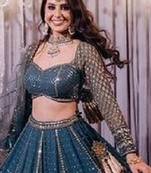 Blue Designer Faux Georgette Lehenga Choli with Heavy Sequin & Zari Embroidery Work and Net Dupatta