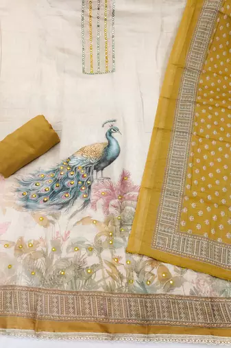 Beautiful mustard color linen cotton fabric designer salwar kameez for girls