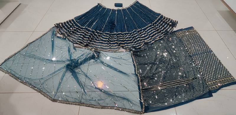 Blue Designer Faux Georgette Lehenga Choli with Heavy Sequin & Zari Embroidery Work and Net Dupatta