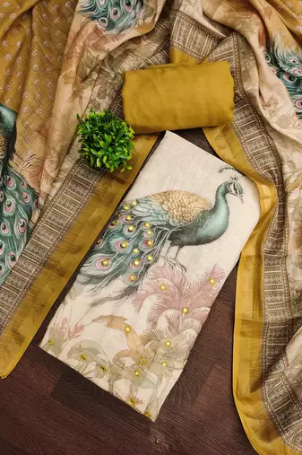 Beautiful mustard color linen cotton fabric designer salwar kameez for girls