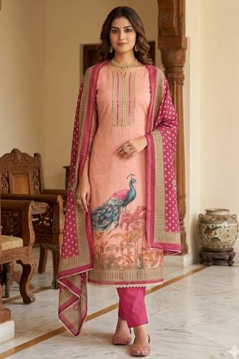 Beautiful pink color linen cotton fabric designer salwar kameez for girls