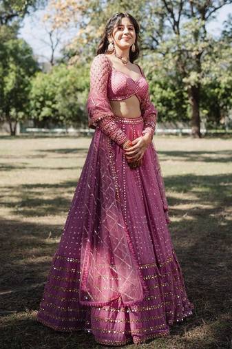 PINK Designer Faux Georgette Lehenga Choli with Heavy Sequin & Zari Embroidery Work and Net Dupatta