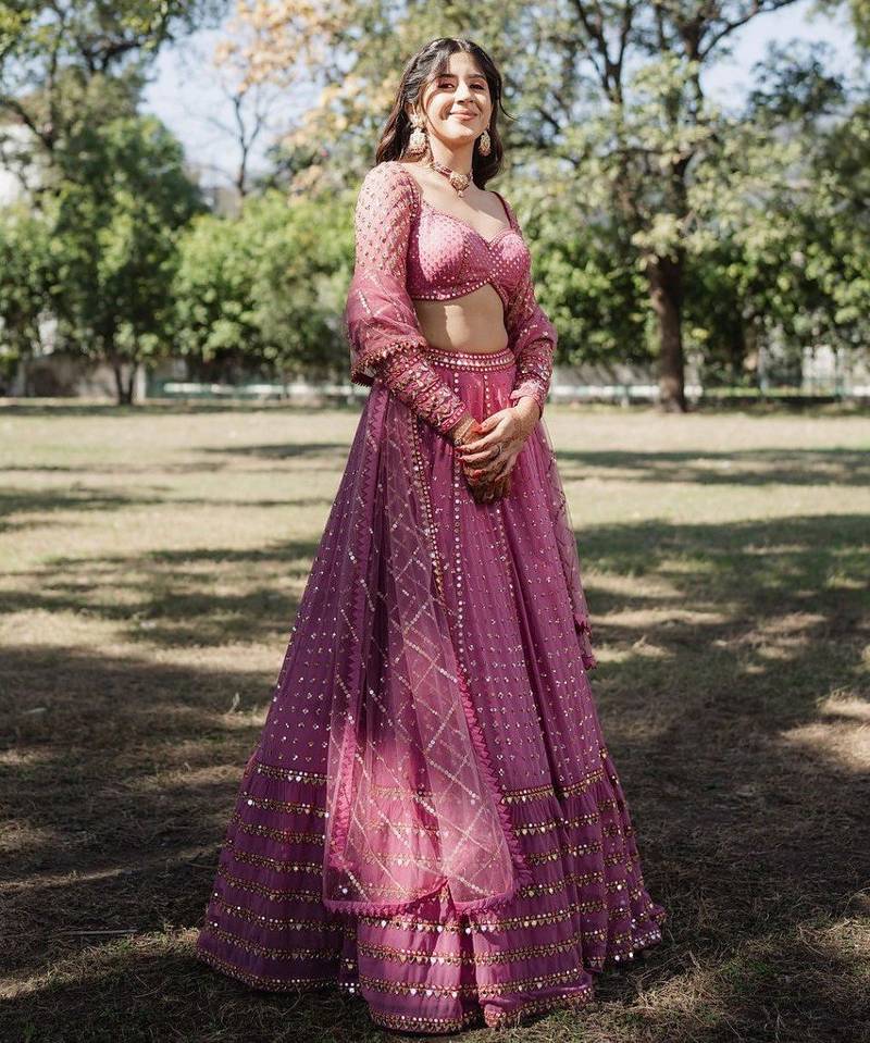 PINK Designer Faux Georgette Lehenga Choli with Heavy Sequin & Zari Embroidery Work and Net Dupatta