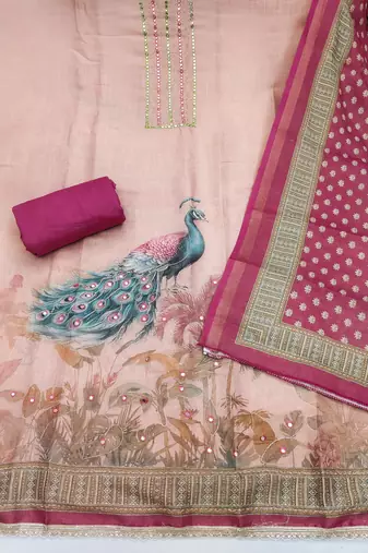 Beautiful pink color linen cotton fabric designer salwar kameez for girls