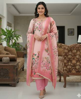 Beautiful pink color linen cotton fabric designer salwar kameez for girls 1