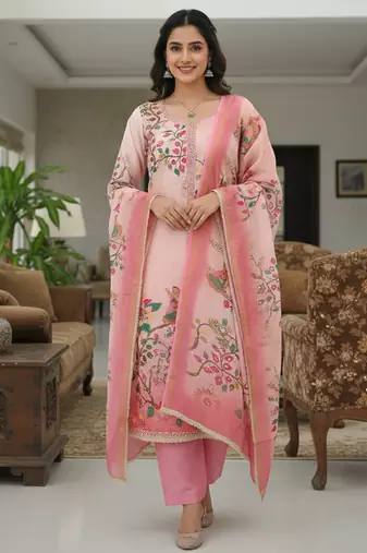 Beautiful pink color linen cotton fabric designer salwar kameez for girls