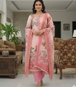 Beautiful pink color linen cotton fabric designer salwar kameez for girls