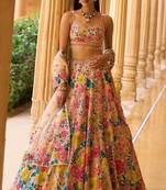 Multicolor Floral Faux Georgette Lehenga Choli with Sequin & Thread Embroidery and Net Dupatta