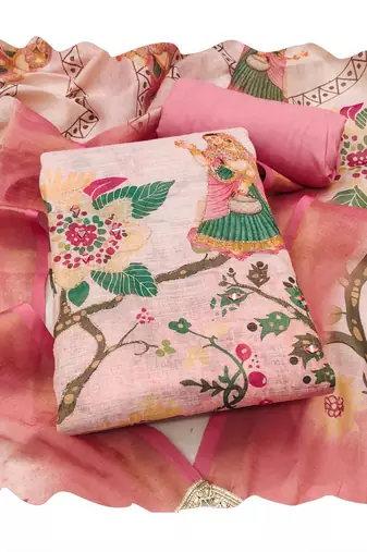 Beautiful pink color linen cotton fabric designer salwar kameez for girls