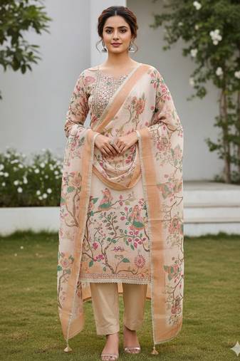 Beautiful peach color linen cotton fabric designer salwar kameez for girls