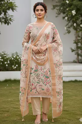 Beautiful peach color linen cotton fabric designer salwar kameez for girls