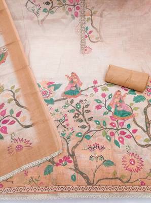 Beautiful peach color linen cotton fabric designer salwar kameez for girls 2