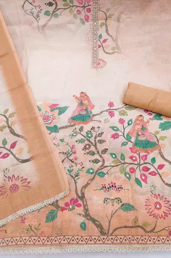 Beautiful peach color linen cotton fabric designer salwar kameez for girls