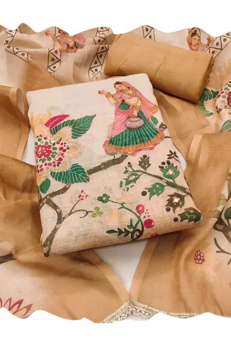 Beautiful peach color linen cotton fabric designer salwar kameez for girls