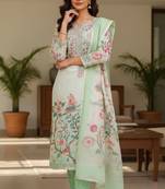 Beautiful sea green color linen cotton fabric designer salwar kameez for girls