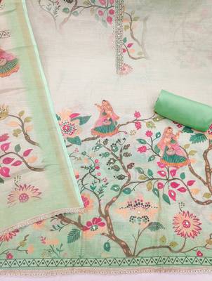 Beautiful sea green color linen cotton fabric designer salwar kameez for girls 2