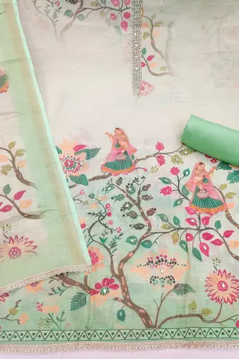 Beautiful sea green color linen cotton fabric designer salwar kameez for girls