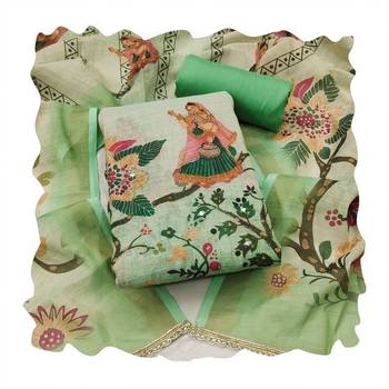 Beautiful sea green color linen cotton fabric designer salwar kameez for girls 3