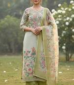Beautiful pista color linen cotton fabric designer salwar kameez for girls
